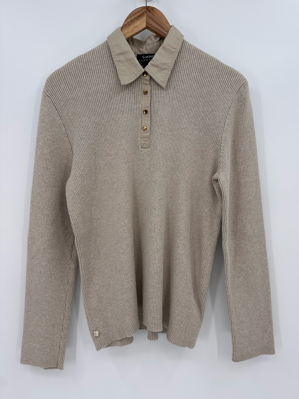 Ralph Lauren Ribbed Knit Long Sleeved Polo Sweater Size XL
